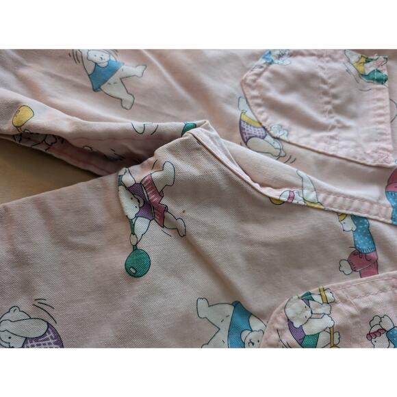 Vintage Lee Bear's Exercising Printed Overalls Pastel Pink 80s Y2K Kids 24 Month - Picture 7 of 8